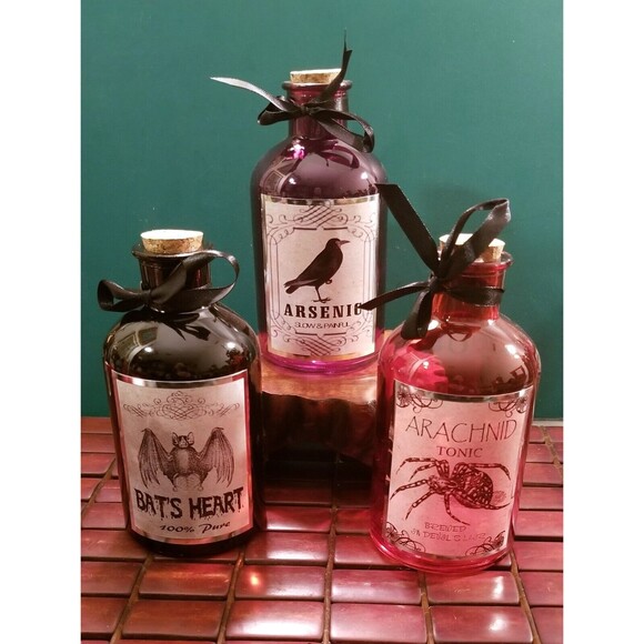 Halloween Broom & Co Set of 3 Glass Potion Bottles W/ Cork Stoppers 6.5" Tall - Picture 1 of 8